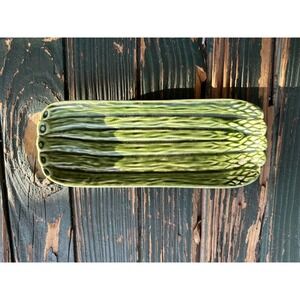 Olfaire Portugal Ceramic Asparagus Serving Tray Green Majolica Platter M61